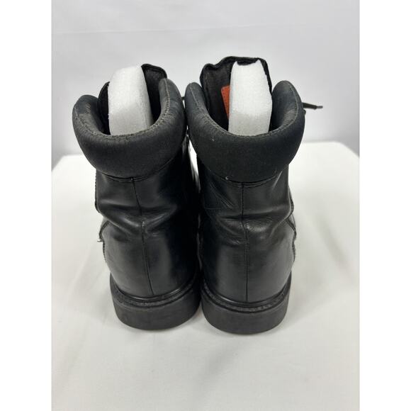 Harley Davidson Lace Up Ankle Boots Black Leather 11.5 Lug Sole Pewter Logo - Picture 4 of 11